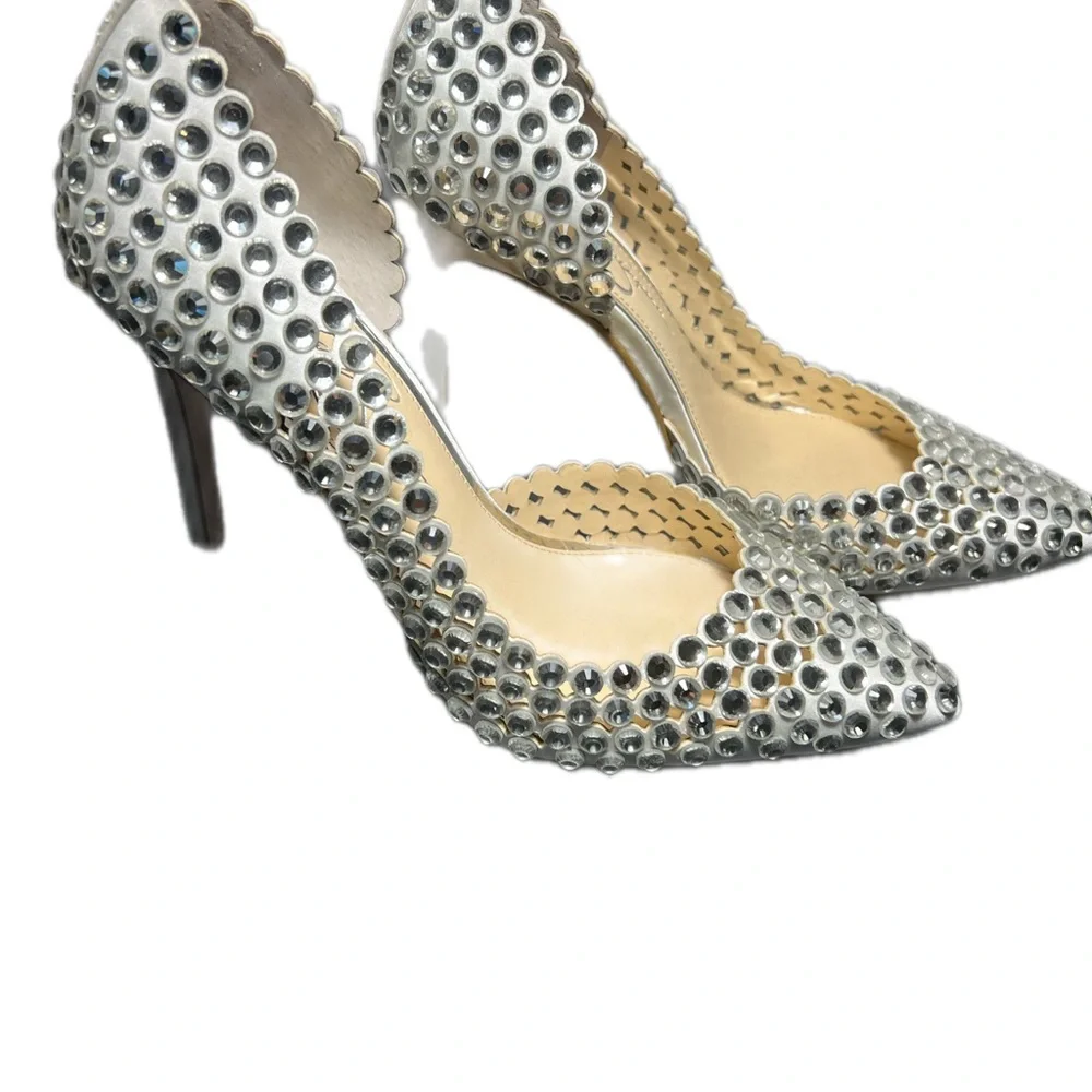 Jessica Simpson Rhinestone Heels 8.5 Silver Bridal Stiletto Glam - Picture 9 of 11
